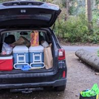 Car packed for camping at Camano Island State Park