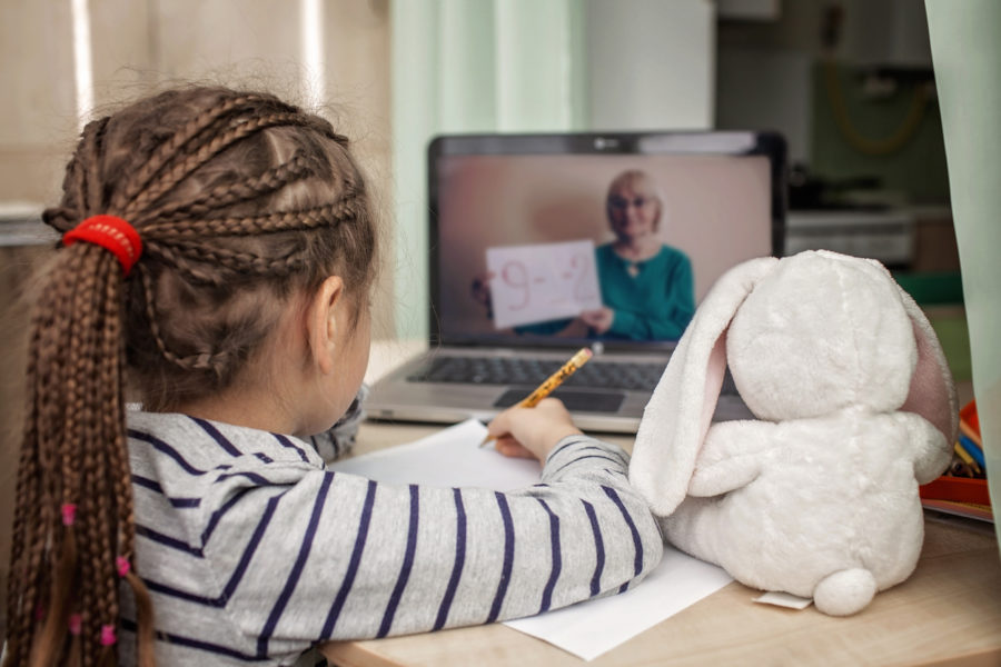 remote learning: girl at laptop