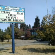 Remote learning: Readerboard and school lunch pickup site at Broadview-Thomson K-8