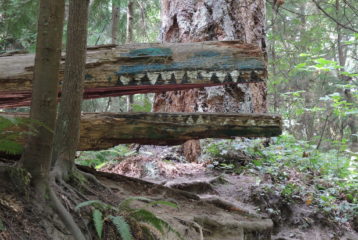 books: a sculpture of a crocodile by the trail in Schmitz Preserve Park