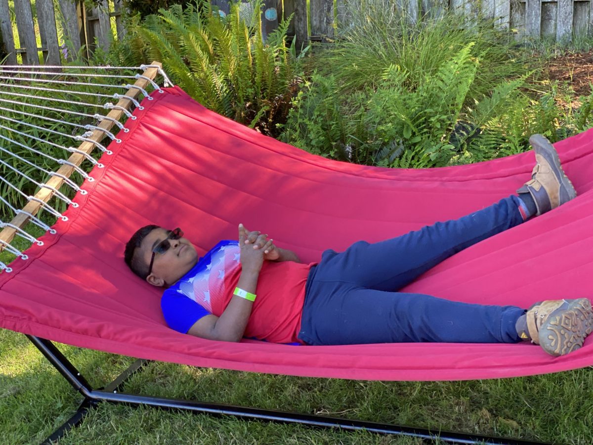 relaxing in a hammock