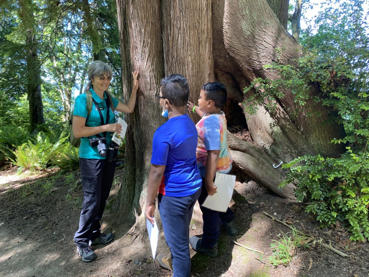 Nature Guide talking to kids about tree barl