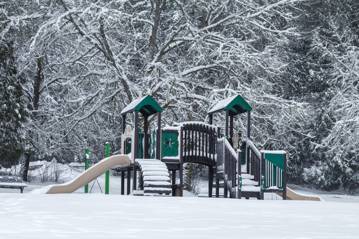 A snowy winter day at Beaver Lake Regional Park, located on southern Vancouver Island.