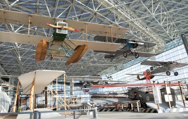 Interior view of the main gallery entrance at the Museum of Flight in Seattle