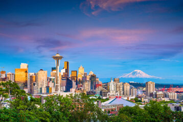 Seattle skyline with Mt. Rainier on the horizon