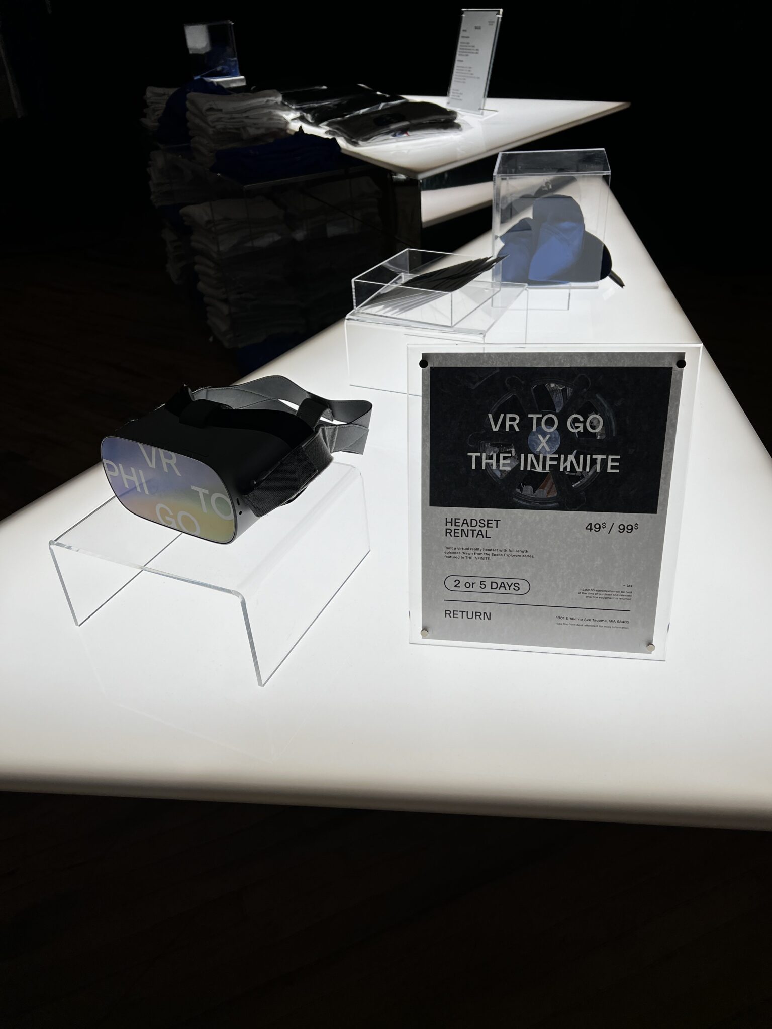 VR headset and other accessories on a table.