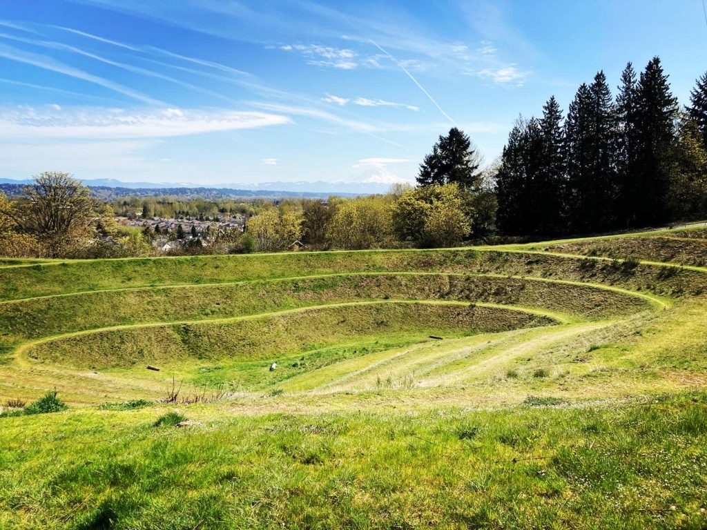 What once was a gravel pit, this park in SeaTac is a circular maze of greenery.