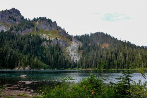 Mirror Lake reflecting surrounding mountains on a fall day