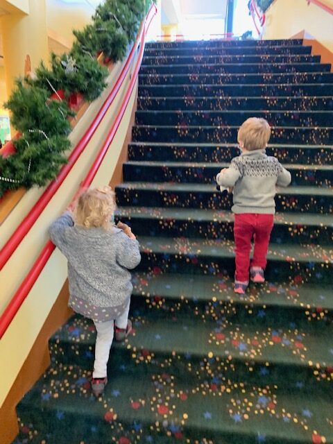 Heading up the stairs to enjoy the play