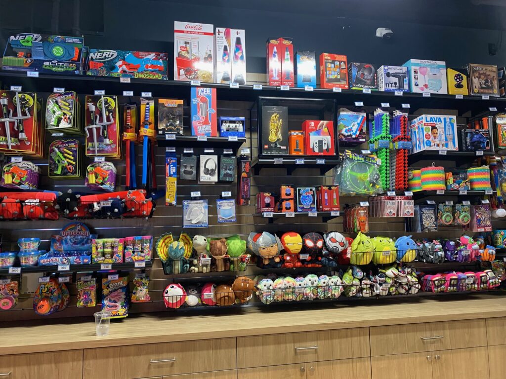 Walls of prizes at Arena Sports
