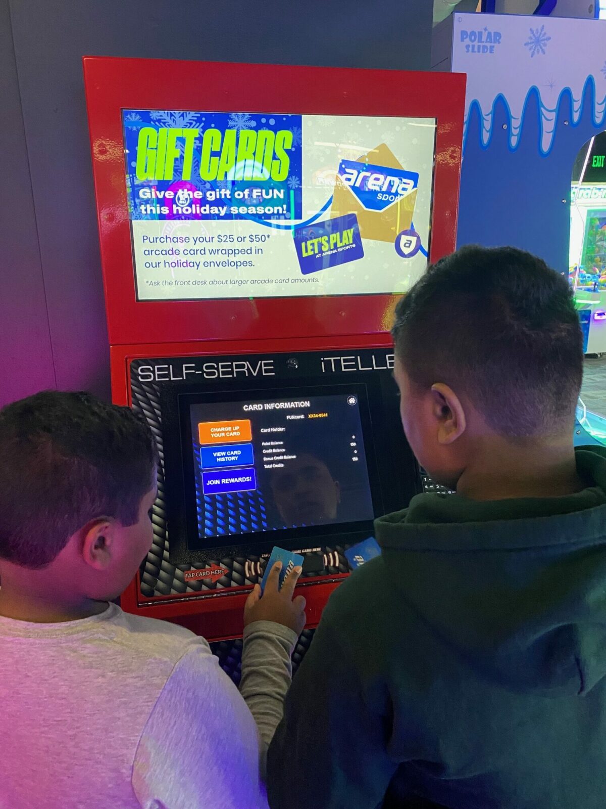 Be sure to purchase your credits for game play at the kiosks