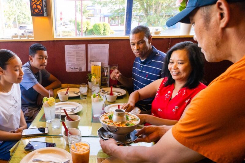 A family enjoys Asian cuisine at Thai Siam in Ballard