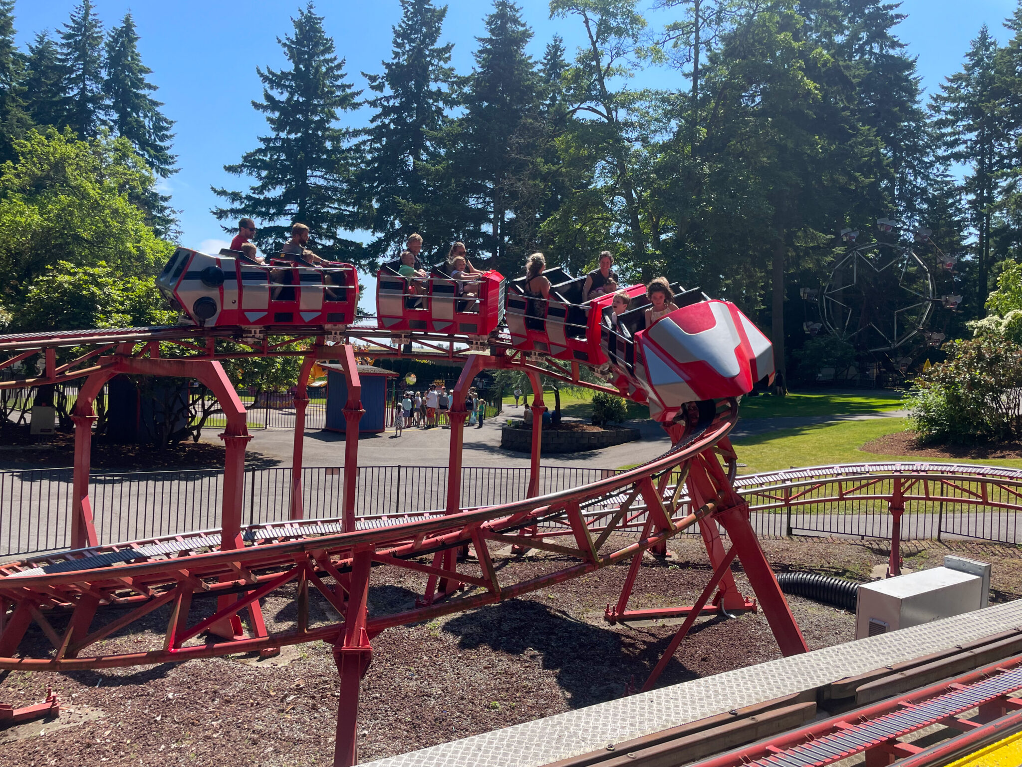 A fun kids roller coaster in the kids section of the Wild Waves Theme Park