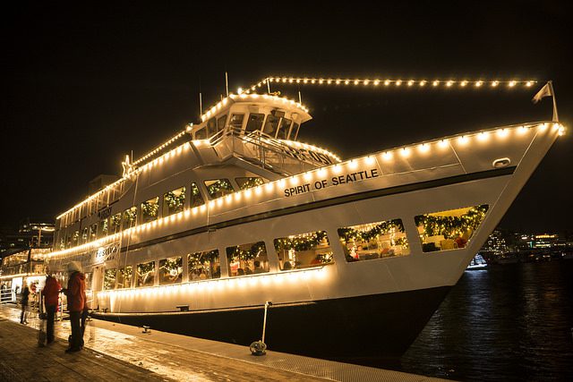 Argosey Christmas Ships stop at Seattle beaches with bonfires.