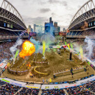 Opening Ceremony, fireworks going off at CenturyLink Field