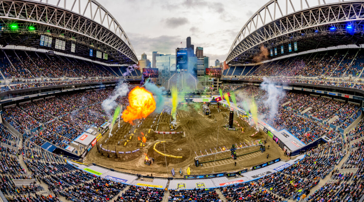 Opening Ceremony, fireworks going off at CenturyLink Field