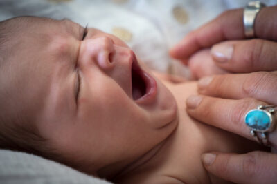 Newborn yawning
