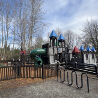 Large play structure shaped as a castle