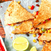 Veggie quesadilla made with Washington-grown zucchini and Beecher’s cheese, sliced into toddler-sized wedges