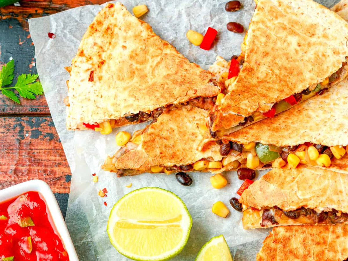 Veggie quesadilla made with Washington-grown zucchini and Beecher’s cheese, sliced into toddler-sized wedges