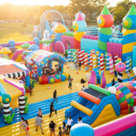 Kids jumping inside the World’s Biggest Bounce House at Big Bounce America Puyallup