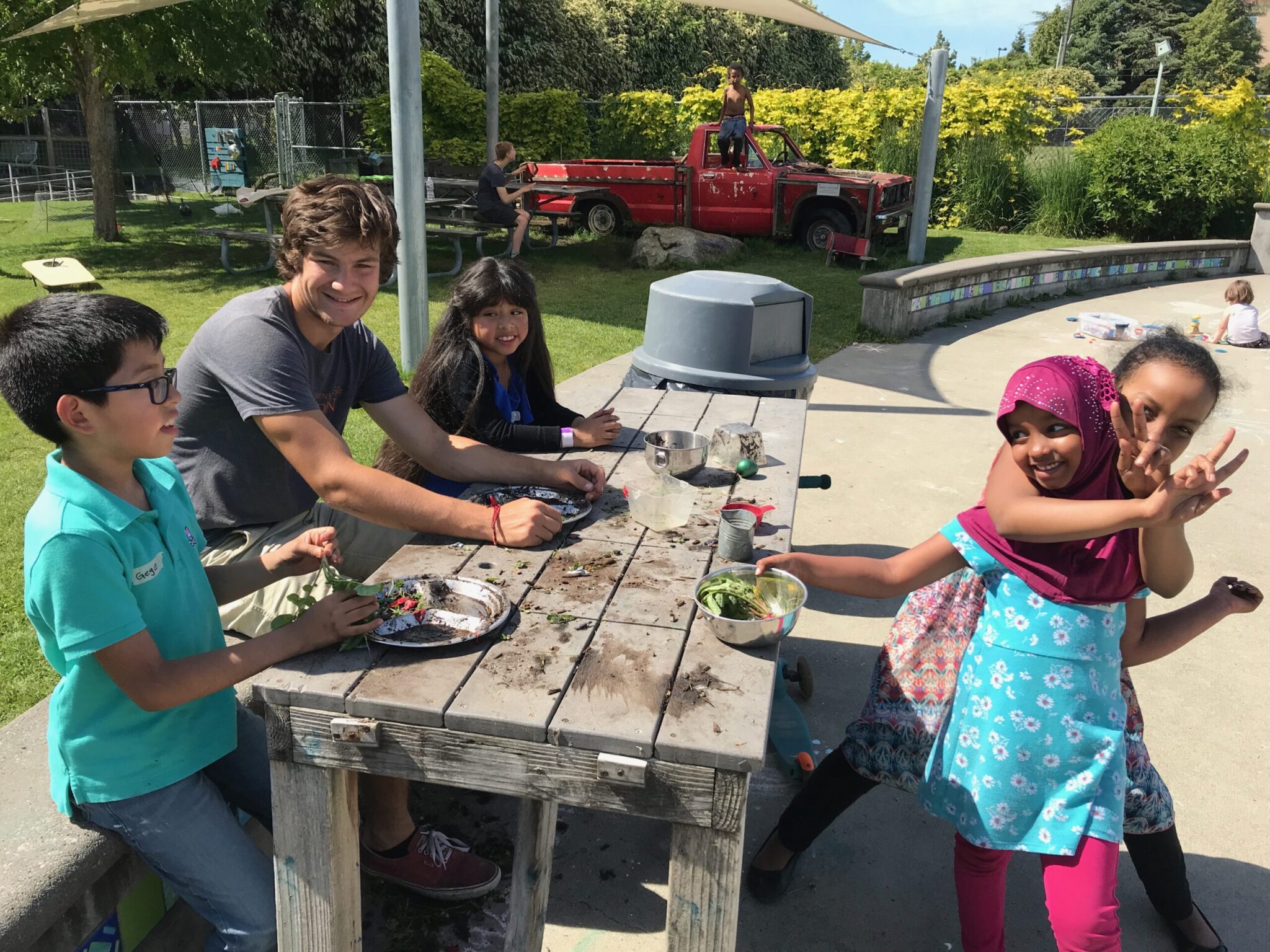 Children play together at Seattle PlayGarden’s inclusive summer free play program.