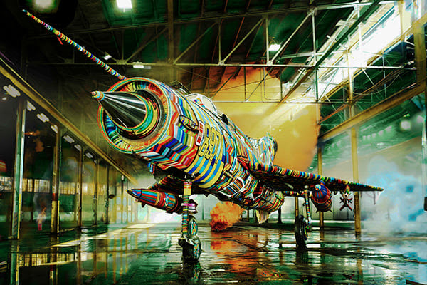 Beaded MiG-21 plane on display at the Museum of Flight