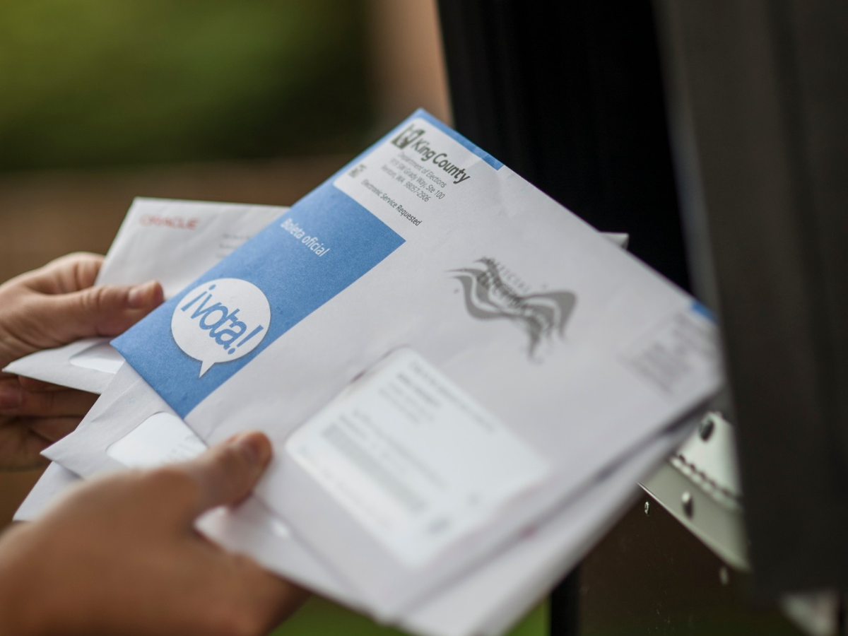 King County official election ballot in blue “Official Ballot” mailer envelope