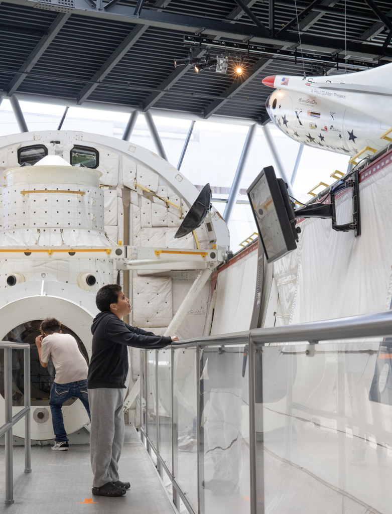 Highline School District fifth-graders explore the Space Shuttle Trainer at The Museum of Flight